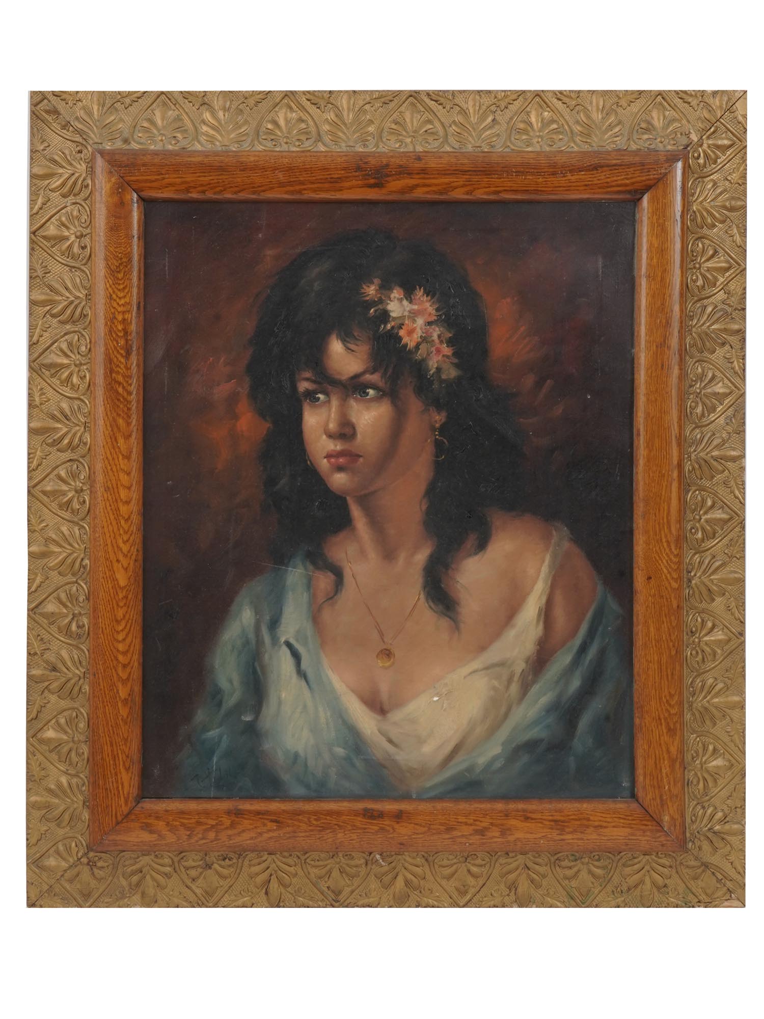 OIL PORTRAIT PAINTING GYPSY GIRL SIGNED J HILAKE PIC-0